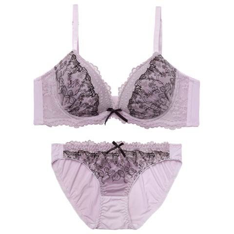 4/15新作!ノワールレーシィフルール育乳脇高ブラジャー&フルバックショーツ[推し][人気](パープル-A65/ショーツM)