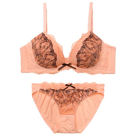 4/15新作!ノワールレーシィフルール育乳脇高ブラジャー&フルバックショーツ[推し][人気](オレンジ-A65/ショーツM)