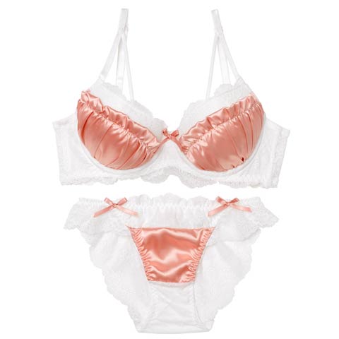 2/2新作!スウィートサテンレース育乳脇高ブラジャー&バック透けフルバックショーツ[推し][人気](ピンク-A65/ショーツM)