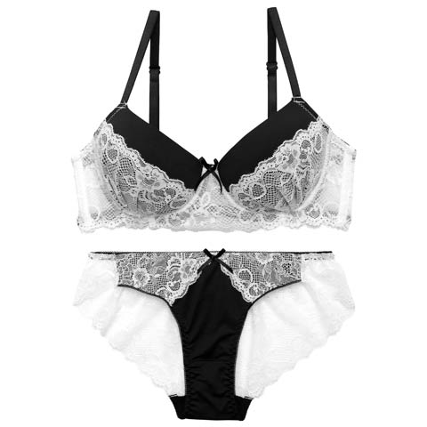 4/1新作!ガーリーモノトーンレースブラジャー&バック透けフルバックショーツ[推し](ホワイト-A65/ショーツM)