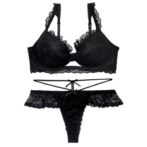 4/22新作!【Tバック】【かとゆり着用】ドーリーリボンコードブラジャー&バック透けTバックショーツ[推し][人気](ブラック-A65/ショーツM)