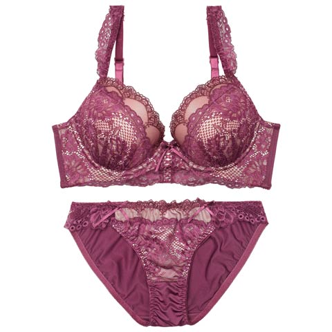 4/24新作!【EFサイズ】ビターレースアップ育乳脇高ブラジャー&フルバックショーツ[推し](ディープパープル-E70/ショーツM)