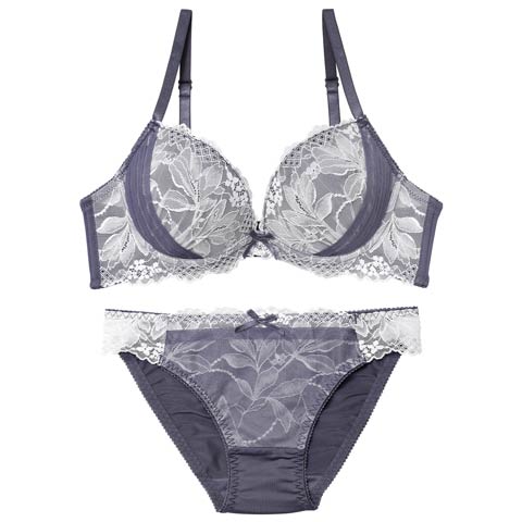 1/5新作!【GHサイズ】ボタニカルレースチュールブラジャー＆フルバックショーツ[推し](ブルー-G80/ショーツL)