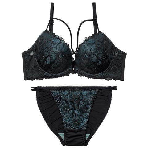2/23新作!【EFサイズ】【三上悠亜着用】シックフラワーコードレースブラジャー&フルバックショーツ［大人気］(グリーン-E70/ショーツM)