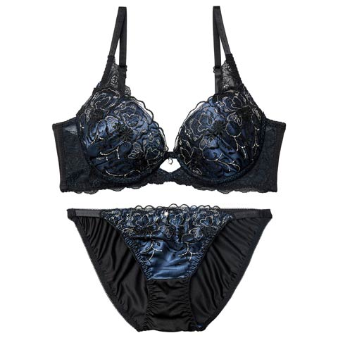 1/9新作!【三上悠亜着用】ディープノクターンフラワーブラジャー&フルバックショーツ[推し][人気](ブルー-A70/ショーツM)