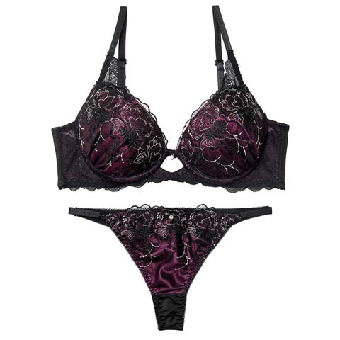 1/9新作!【Tバック】【三上悠亜着用】ディープノクターンフラワーブラジャー&Tバックショーツ[推し][人気](ディープパープル-A70/ショーツM)