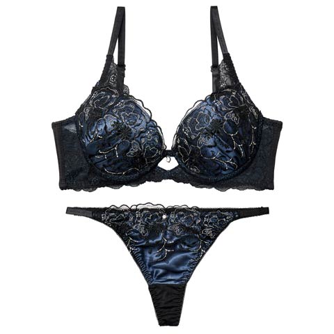 1/9新作!【Tバック】【三上悠亜着用】ディープノクターンフラワーブラジャー&Tバックショーツ[推し][人気](ブルー-A70/ショーツM)