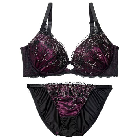 1/9新作!【EFサイズ】【三上悠亜着用】ディープノクターンフラワーブラジャー&フルバックショーツ[推し](ディープパープル-E70/ショーツM)