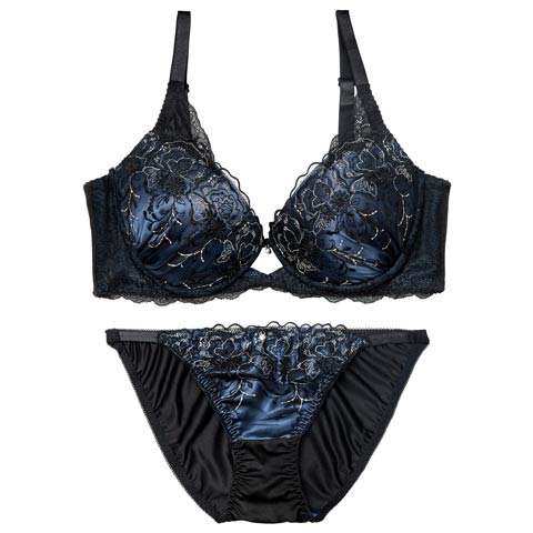 1/9新作!【EFサイズ】【三上悠亜着用】ディープノクターンフラワーブラジャー&フルバックショーツ[推し](ブルー-E70/ショーツM)