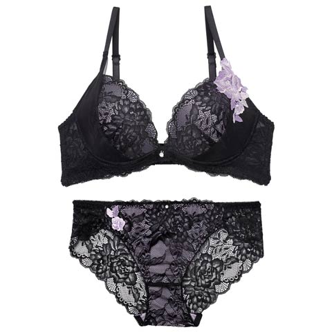 12/10新作!【三上悠亜着用】クラシックレーシィローズブラジャー&バック透けフルバックショーツ[推し][人気](ブラック-B65/ショーツM)