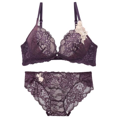 12/10新作!【三上悠亜着用】クラシックレーシィローズブラジャー&バック透けフルバックショーツ[推し][人気](ディープパープル-B65/ショーツM)