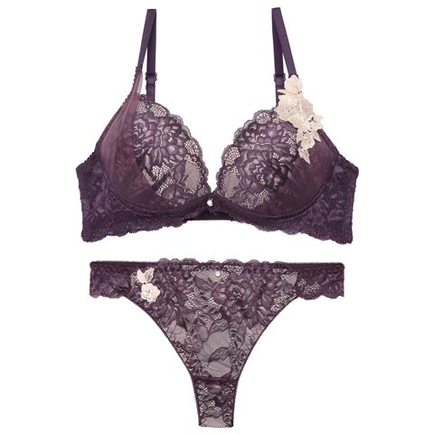 12/10新作!【Tバック】【三上悠亜着用】クラシックレーシィローズブラジャー&バック透けTバックショーツ[推し][人気](ディープパープル-B65/ショーツM)