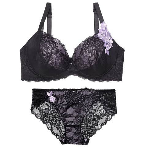 12/10新作!【三上悠亜着用】【EFサイズ】クラシックレーシィローズブラジャー&バック透けフルバックショーツ[推し](ブラック-E70/ショーツM)