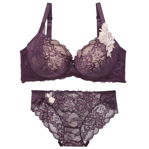 12/10新作!【三上悠亜着用】【EFサイズ】クラシックレーシィローズブラジャー&バック透けフルバックショーツ[推し](ディープパープル-E70/ショーツM)