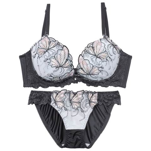 10/25再販!ミスティックバタフライ育乳ブラジャー&フルバックショーツ[推し][人気](ブルー-A70/ショーツM)