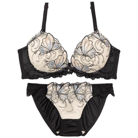 10/25再販!ミスティックバタフライ育乳ブラジャー&フルバックショーツ[推し][人気](クリーム-A70/ショーツM)