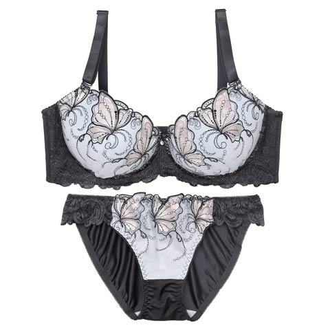 10/25再販!【EFサイズ】ミスティックバタフライ育乳ブラジャー&フルバックショーツ[推し](ブルー-E70/ショーツM)