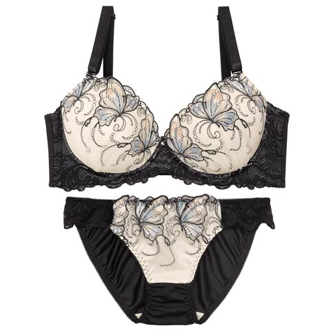 10/25再販!【EFサイズ】ミスティックバタフライ育乳ブラジャー&フルバックショーツ[推し](クリーム-E70/ショーツM)