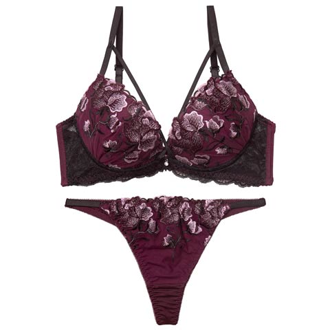 3/11新作!【Tバック】【三上悠亜着用】グロリアスコードフラワーブラジャー&Tバックショーツ[推し][人気](ワインレッド-B65/ショーツM)