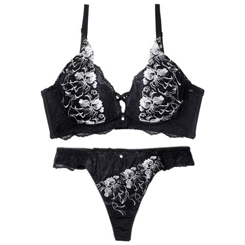 2/2新作!【Tバック】グレースクロスフラワー育乳脇高ブラジャー&Tバックショーツ[推し][人気](ブラック-A70/ショーツM)