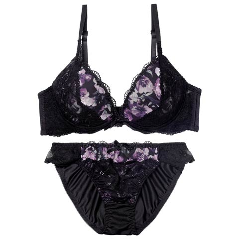 2/18新作!ピュアローズヴェールブラジャー&フルバックショーツ[推し][人気](ブラック-A70/ショーツM)