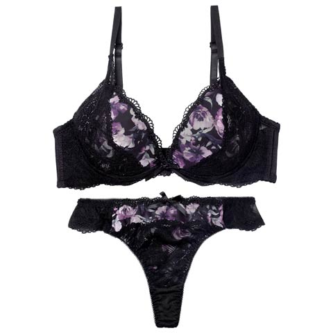 2/18新作!ピュアローズヴェールブラジャー&Tバックショーツ[推し][人気](ブラック-A70/ショーツM)