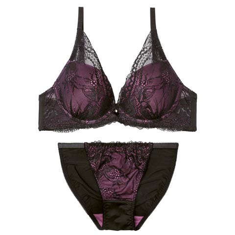 3/20新作!ミステリアスノワールレーシィブラジャー&フルバックショーツ[推し][人気](ディープパープル-B65/ショーツM)