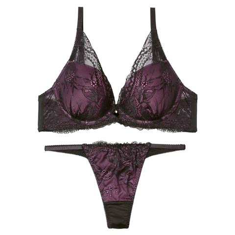 3/20新作!【Tバック】ミステリアスノワールレーシィブラジャー&Tバックショーツ[推し][人気](ディープパープル-B65/ショーツM)