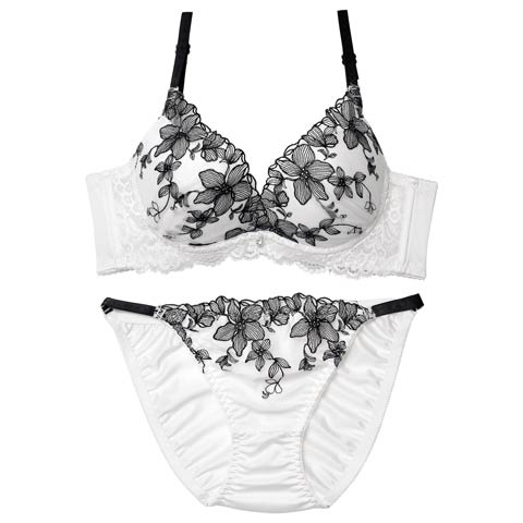 12/8新作!ミステリアスシアーブルーム育乳脇高ブラジャー&フルバックショーツ[推し][人気](ホワイト-B65/ショーツM)