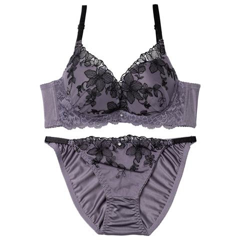 12/8新作!ミステリアスシアーブルーム育乳脇高ブラジャー&フルバックショーツ[推し][人気](ダークグレー-B65/ショーツM)