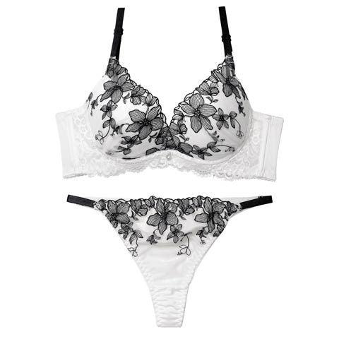 12/8新作!【Tバック】ミステリアスシアーブルーム育乳脇高ブラジャー&Tバックショーツ[推し][人気](ホワイト-B65/ショーツM)