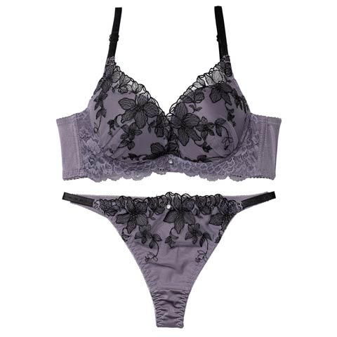 12/8新作!【Tバック】ミステリアスシアーブルーム育乳脇高ブラジャー&Tバックショーツ[推し][人気](ダークグレー-B65/ショーツM)