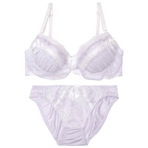 9/15新作!ピュアリーリボンレースブラジャー&フルバックショーツ[推し][人気](ラベンダー-A70/ショーツM)