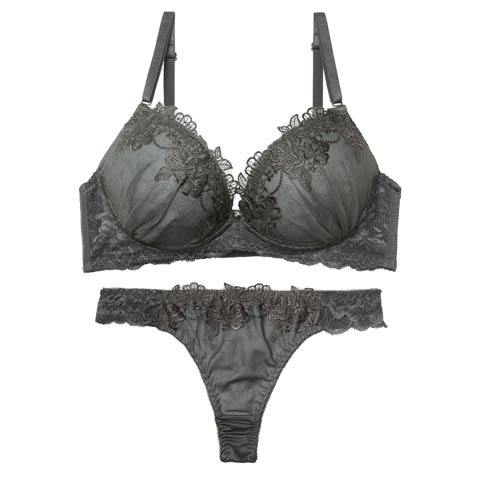 2/13新作!【Tバック】【三上悠亜着用】ブロッサムダークレースブラジャー&Tバックショーツ[推し][人気](グリーン-A70/ショーツM)