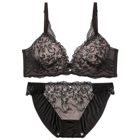 9/22新作!グレイスフラワーアイビー育乳ブラジャー&フルバックショーツ[推し][人気](ブラック-A70/ショーツM)