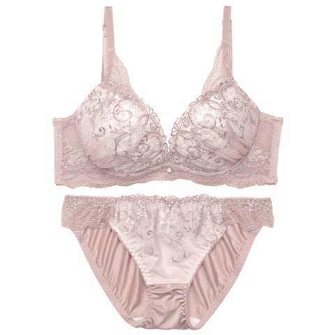 9/22新作!グレイスフラワーアイビー育乳ブラジャー&フルバックショーツ[推し][人気](ピンクベージュ-A70/ショーツM)