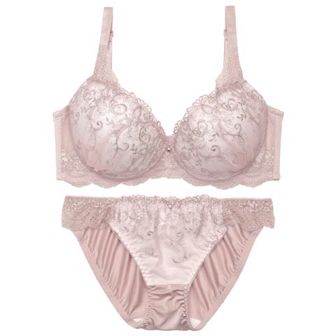 9/22新作!【EFサイズ】グレイスフラワーアイビー育乳ブラジャー&フルバックショーツ[推し](ピンクベージュ-E70/ショーツM)