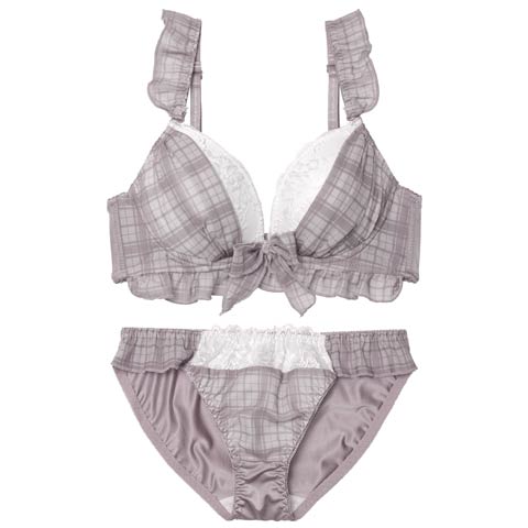 11/12新作!シュクレチェックシフォンブラジャー&フルバックショーツ[推し][人気](グレー-A70/ショーツM)