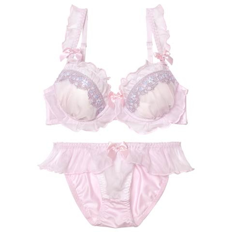 10/29新作!スウィートフリルエンブロイダリーブラジャー&フルバックショーツ[推し][人気](ピンク-A70/ショーツM)