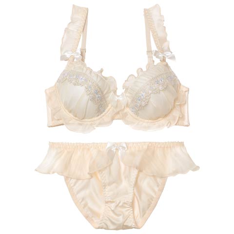 10/29新作!スウィートフリルエンブロイダリーブラジャー&フルバックショーツ[推し][人気](クリーム-A70/ショーツM)