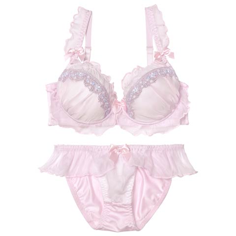 10/29新作!【EFサイズ】スウィートフリルエンブロイダリーブラジャー&フルバックショーツ[推し](ピンク-E70/ショーツM)