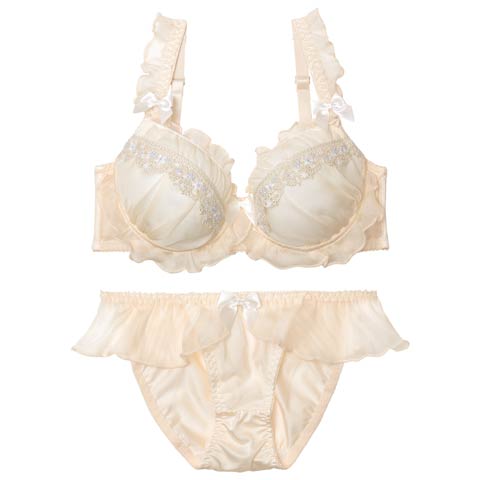 10/29新作!【EFサイズ】スウィートフリルエンブロイダリーブラジャー&フルバックショーツ[推し](クリーム-E70/ショーツM)