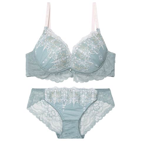 10/27新作!ルミナスティアラレースブラジャー&バック透けフルバックショーツ[推し][人気](グリーン-A70/ショーツM)
