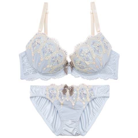 12/26新作!マルチフラワーアーチブラジャー＆フルバックショーツ[推し][人気](ブルー-A70/ショーツM)