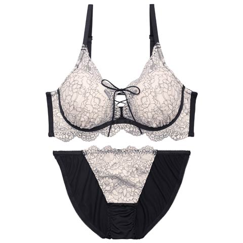 5/6新作!【かとゆり着用】グレイスフラワーレースアップブラジャー&フルバックショーツ[推し][人気](クリーム-B65/ショーツM)