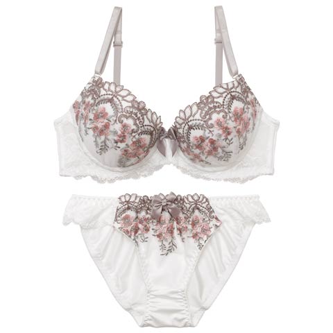 1/21新作!フルールリボンチュールブラジャー＆フルバックショーツ[推し][人気](ホワイト-A70/ショーツM)