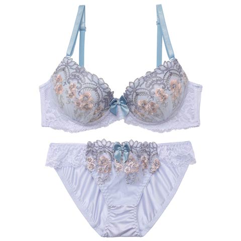 1/21新作!フルールリボンチュールブラジャー＆フルバックショーツ[推し][人気](ブルー-A70/ショーツM)