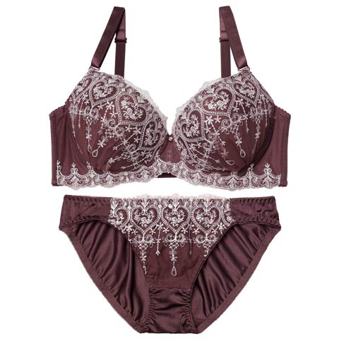 1/26新作!【EFサイズ】ロイヤルハートチュールレースブラジャー&フルバックショーツ[推し](ディープパープル-E70/ショーツM)