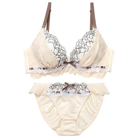 12/8新作!スウィートフリルシフォンブラジャー&フルバックショーツ[推し][人気](クリーム-A70/ショーツM)