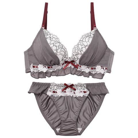 12/8新作!スウィートフリルシフォンブラジャー&フルバックショーツ[推し][人気](グレー-A70/ショーツM)
